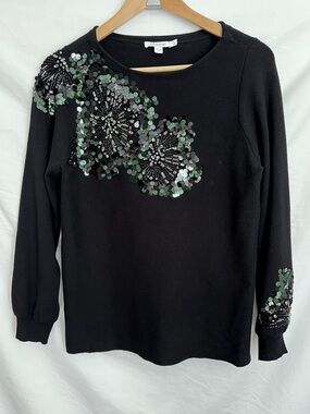 Stunning Chico's Black Sequin Embellished Sweatshirt, Size Small